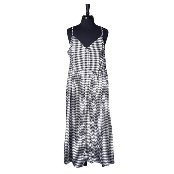 ModCloth Women’s 2X Navy Check Maxi Dress Cotton Button Front Sleeveless Casual - Picture 1 of 9